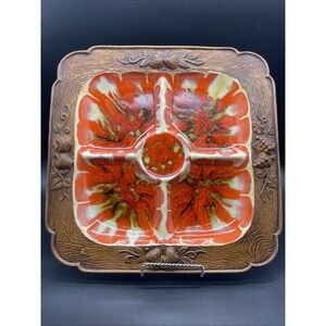 Vtg Treasure Craft Ceramic Divided Serving Relish Tray Chip Dip Bowl Retro
